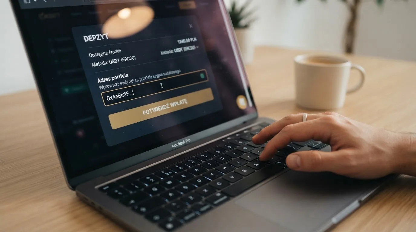Zbliżenie na formularz wpłaty w kasynie online z polem na adres portfela kryptowalutowego BNB Smart Chain.