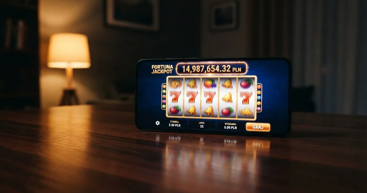 Ekran automatu online z rosnącym licznikiem puli jackpota nad bębnami